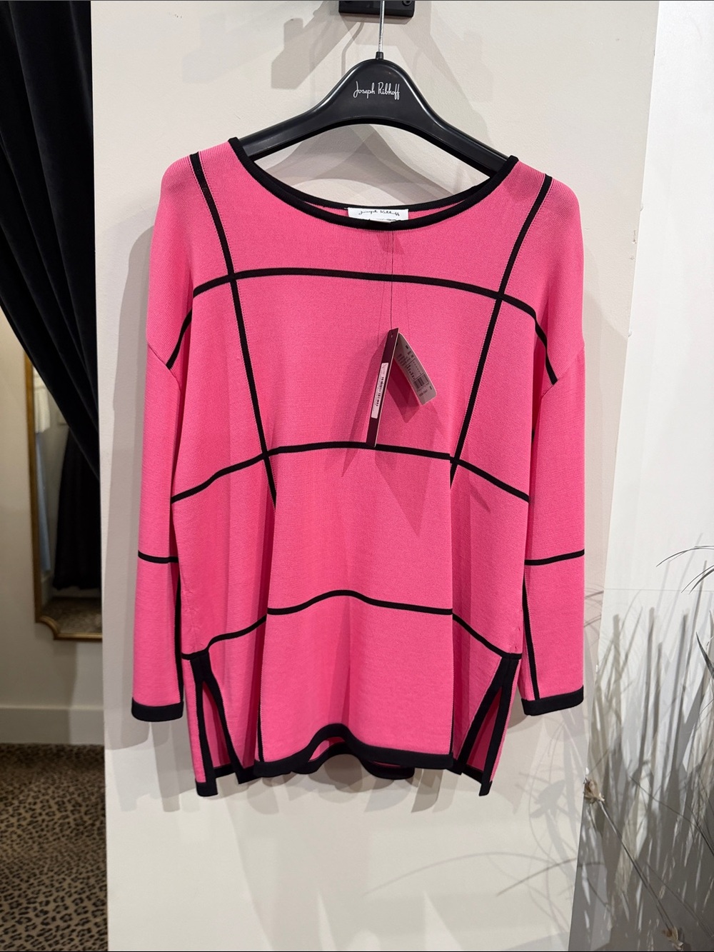 Joseph Ribkoff Hot Pink Grid-Trim Sweater